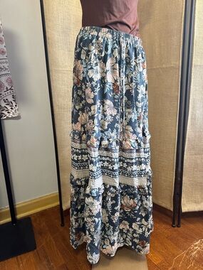 Sienna Sky Navy Floral Tiered Maxi Skirt